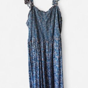 Sonoma Blue Ditsy Floral Print Maxi Dress w/ smocked bodice & cap sleeves Sz 4XL